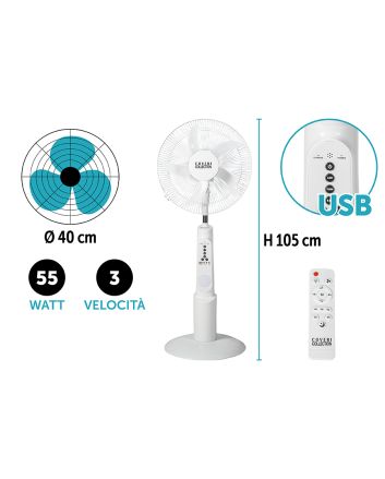VENTILATORE RICARICAB.40CM 55W C/TELECOMANDO
