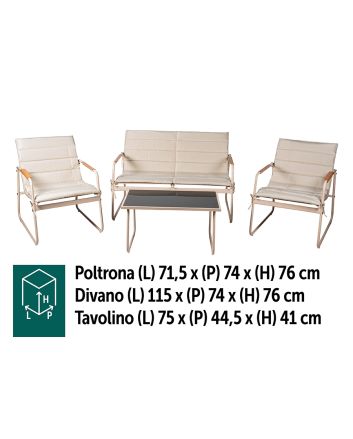 DIVANO 115X74+2P.61,5X74 C/CUSC.+TAV. SABBIA