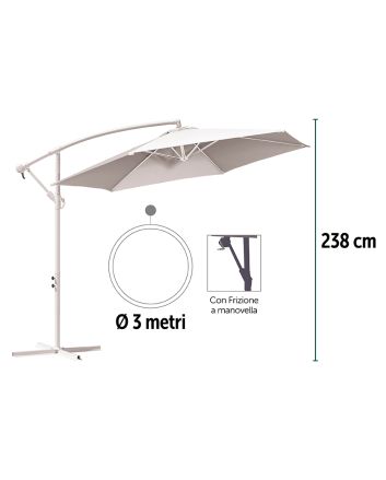 OMBRELLONE PALO LATERALE 3MT ACC.BIANCO PD20