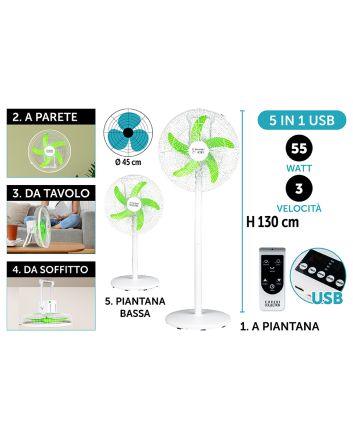 VENTILATORE 5IN1 45CM 55W RICARIC. C/TELECOM