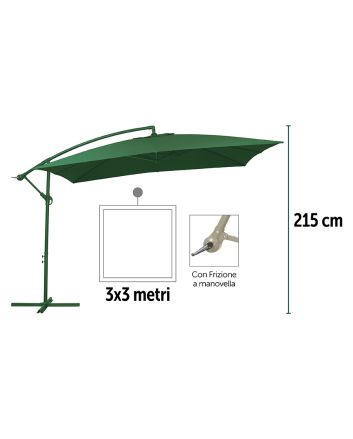 OMBRELLONE PALO LATERALE 3X3 ACC.FULL VERDE