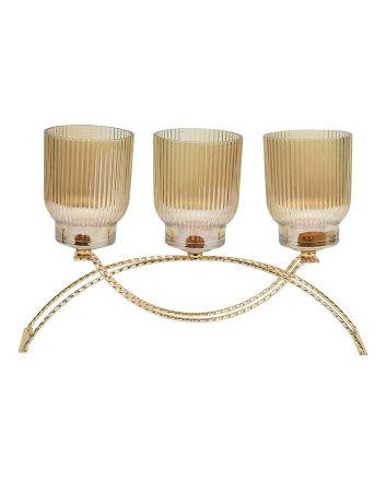 PORTACANDELA VETRO A 3 39X10X24,5CM M.810 ORO
