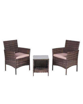 SET 2 POLTRONE C/CUSCINO E TAV. WICKER MARRON