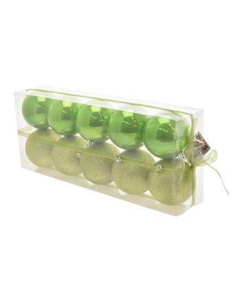 BOX 10 SFERE 9CM PERLATO/GLITTER VERDE M9908