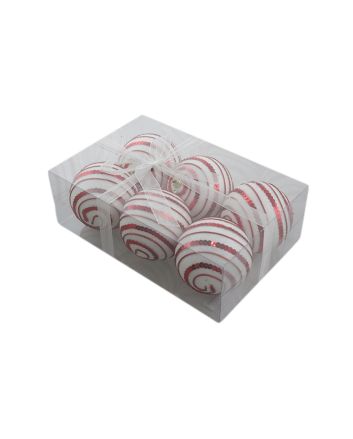 BOX 6 SFERE C/PAILL. 9CM M.02 ROSSO/BIANCO