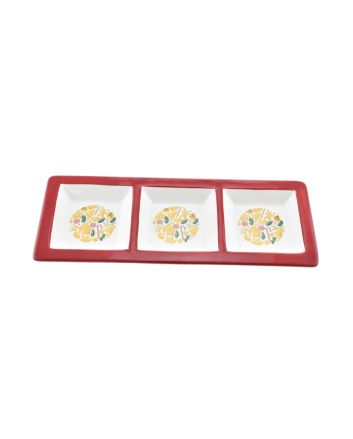 VASSOIO 3POSTI CERAMICA 42X16.5X3CM D.ALBERO