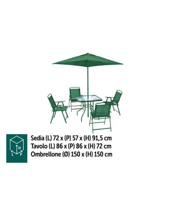 SET 6PZ 4 SEDIE C/TAVOLO E OMBRELLONE VERDE