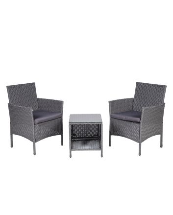 SET 2 POLTRONE C/CUSCINO E TAV. WICKER GRIGIO