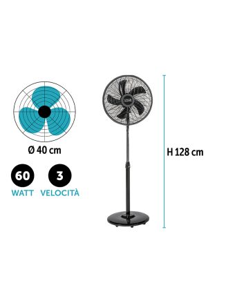 VENTILATORE PIANTANA 40CM 128CM 60W T.NERO