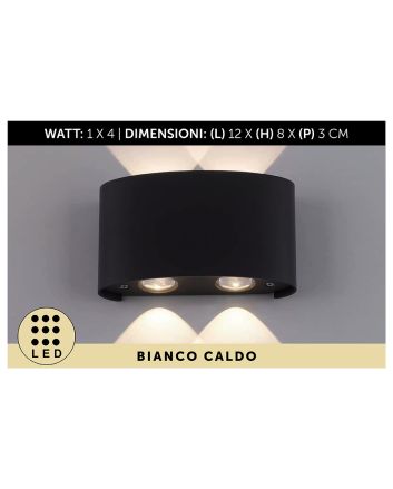APPLIQUE DA MURO PVC 4LED 10X8X4 NERO L.CALDA