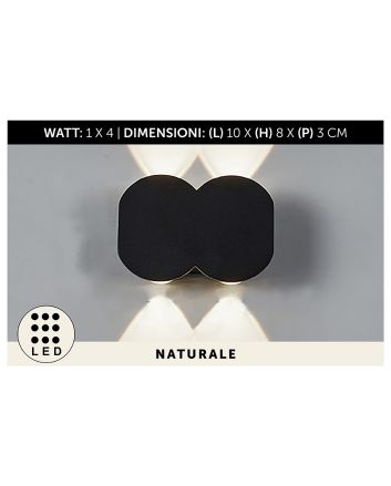 APPLIQUE DA MURO ALL.4LED 11X8X3 NERO L.NAT.
