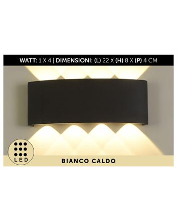 APPLIQUE DA MURO PVC 8LED 21X8X4 NERO L.CALDA