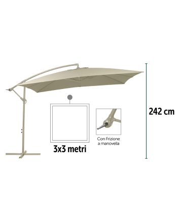 OMBRELLONE PALO LATERALE 3X3 ACC.FULL SABBIA