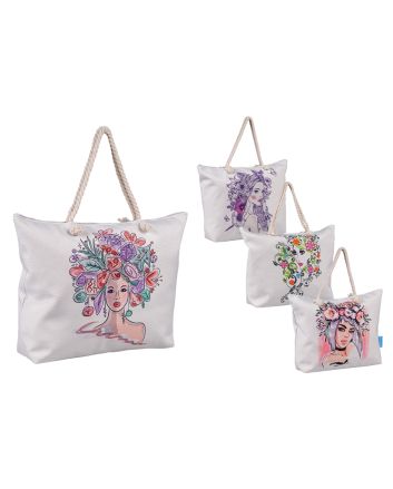 BORSA MARE CORDATA 55X40X13CM LADYFLOWER 4ASS