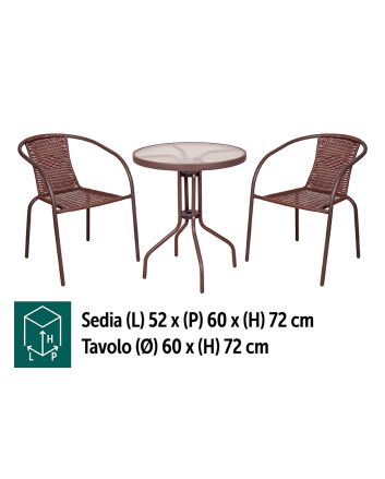SET BISTRO' RATTAN TAVOLINO C/2SEDIE MARRON
