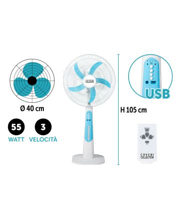 VENTILATORE RICARIB.45CM 55W C/TELEC.E RUOTE