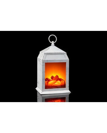 LANT. CAMINO BATT. 16X14X30CM BIANCO ANTICATO