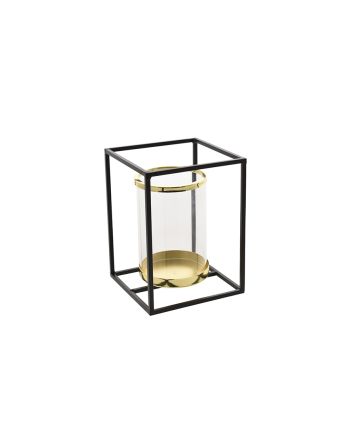 P/CANDELA C/VETRO 20CM NERO/ORO M.191073B