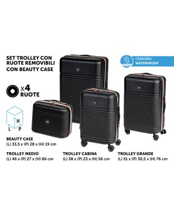 SET 3 TROLLEY H.55/66/76CM +BEAUT M.D2 NERO