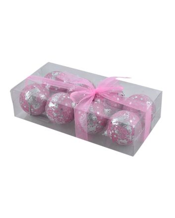 BOX 8 SFERE C/F.NEVE 7CM M.05 ARGENTO/ROSA
