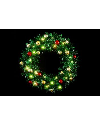 CORONA D.30CM C/SFERE+20LED B.CALDO M.7