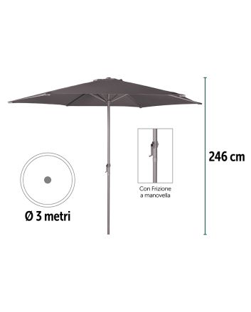 OMBRELLONE PALO CENTRALE 3MT ACC.GRIGIO PD35