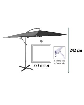 OMBRELLONE PALO LATERALE 2X3 ACC.GRIGIO PD20