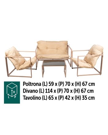 DIVANO 114X70+2P.59X70 2X1 C/CUSC+TAV. SABBIA