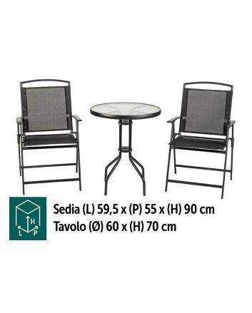 SET BISTRO'IN ACCIAIO TAV.+2SEDIE M.010 NERO