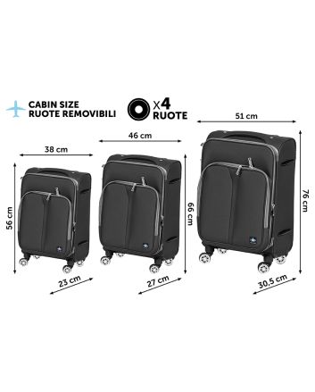 SET 3 TROLLEY ABUDHABI 56/66/76CM NERO COVERI