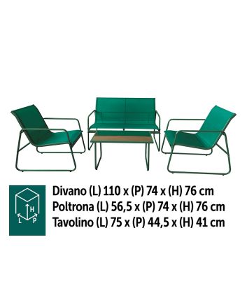 DIVANO 110X74+2P.56.5X74 2X1+TAV.75X44 VERDE