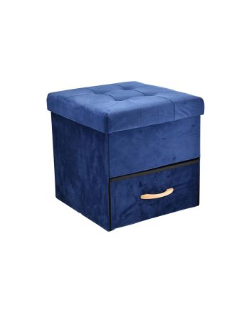 POUF VELLUTO C/CASSETTO 38X38CM L1 BLU SCURO