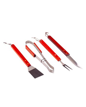 SET ACCESSORI BBQ 4 PEZZI LEGNO E ACCIAIO