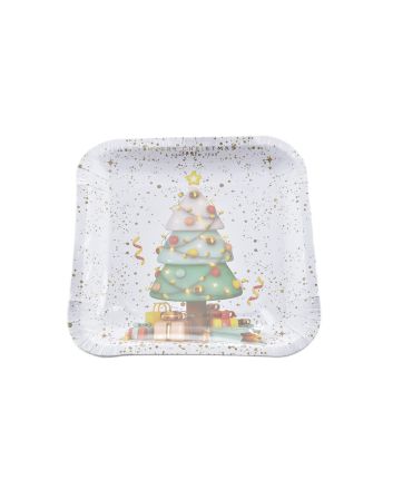 SET 8 PIATTI QUAD. 22X22CM DEC.ALBERO