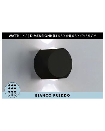 APPLIQUE DA MURO ALL.2LED 6X6X5 NERO L.FREDD
