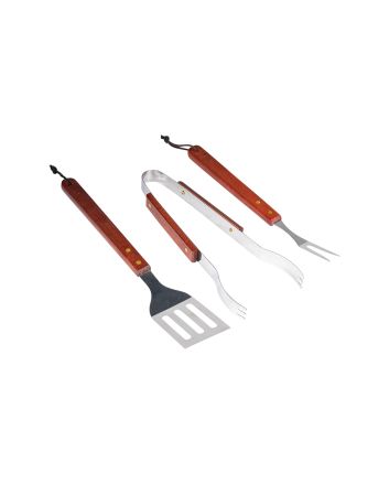 SET 3 ACCESSORI BBQ ACCIAIO C/MANICO LEGNO