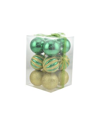 BOX 12 SFERE 8CM DEC.LUCIDA DEC.41 VERDE/ORO