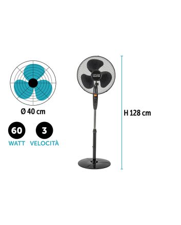 VENTILATORE PIANTANA 40CM 128CM 60W NERO