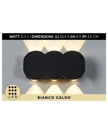 APPLIQUE DA MURO ALL.6LED 15X8X3 NERO L.CALD