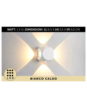 APPLIQUE DA MURO ALL.4LED 6X6X5 BIANCO L.CALD