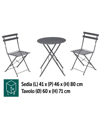 SET BISTRO'IN ACCIAIO TAV+2 SEDIE GRIGIO