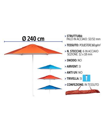 OMBREL.PALO CENTR.240 32/32 160G POLY. TU 4AS