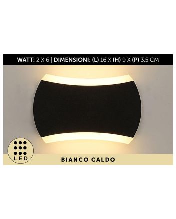 APPLIQUE DA MURO PVC 2LED 16X9X3 NERO L.CALDA
