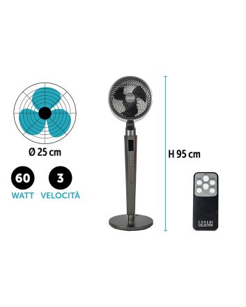 VENTILATORE PIANT.60W DISPL+TIM+TELEC NERO