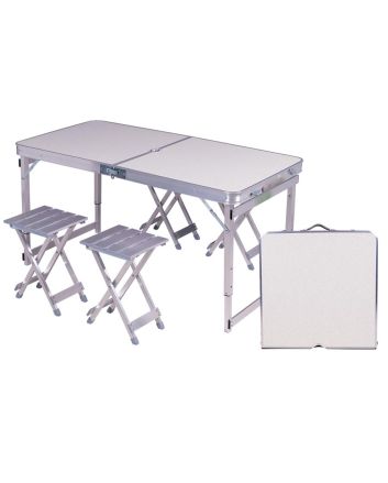 TAVOLO PIEG. C/SGABELLI ALLUMINIO 120X60X70CM