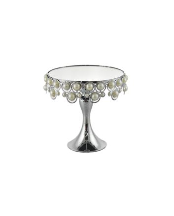 ALZATINA C/VETRO 21,5X21,5X21,5CM ARGENTO