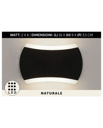 APPLIQUE DA MURO PVC 2LED 16X9X3 NERO L.NAT.