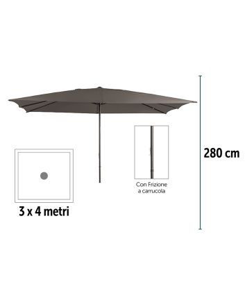 OMBRELLONE PALO CENTRALE 3X4 ACC.GRIGIO PD20
