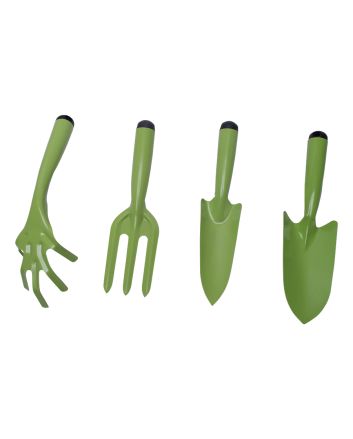 ATTREZZI GIARDINO 4PZ METALLO C/MAN. PLASTICA