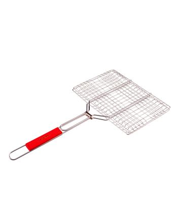 GRIGLIA ACCIAIO C/MANICO LEGNO BBQ 60X34X23CM